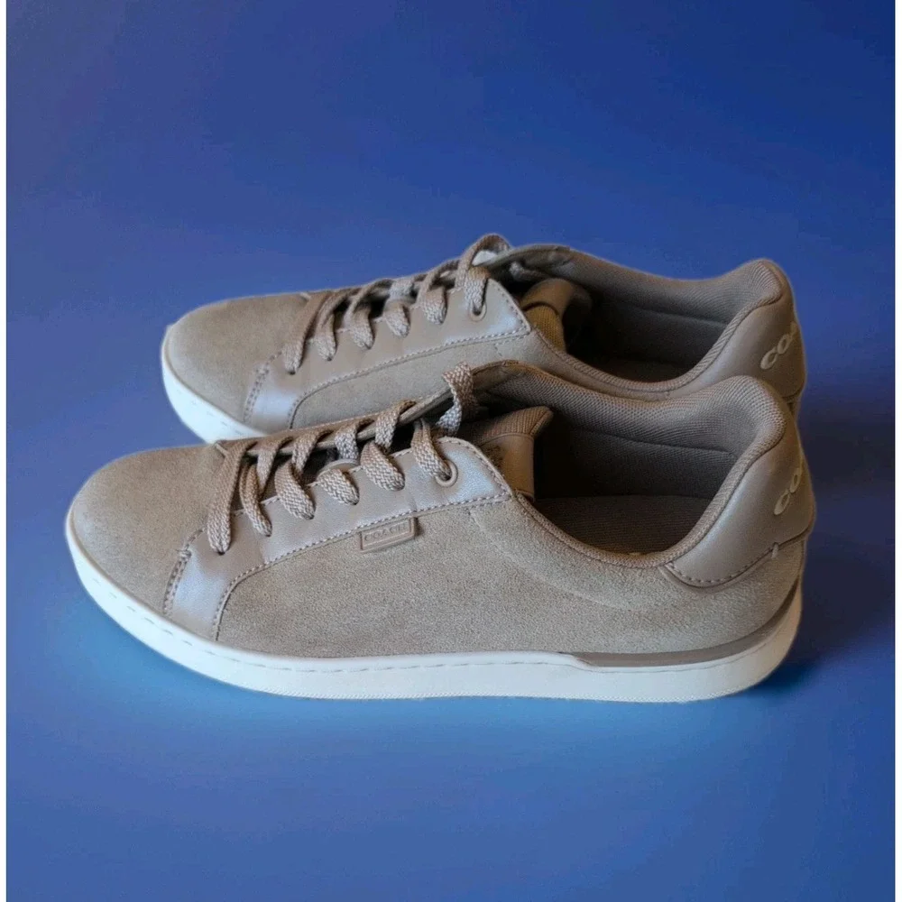 Womens Coach Lowline Tan Suede Sneakers Shoes Sz 8.5 CU191 Cream Excellent Cond